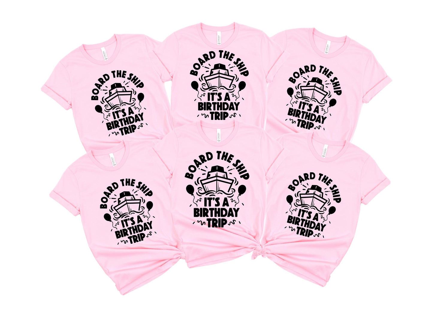 Board The Ship It's a Birthday Trip T-Shirt in Pink